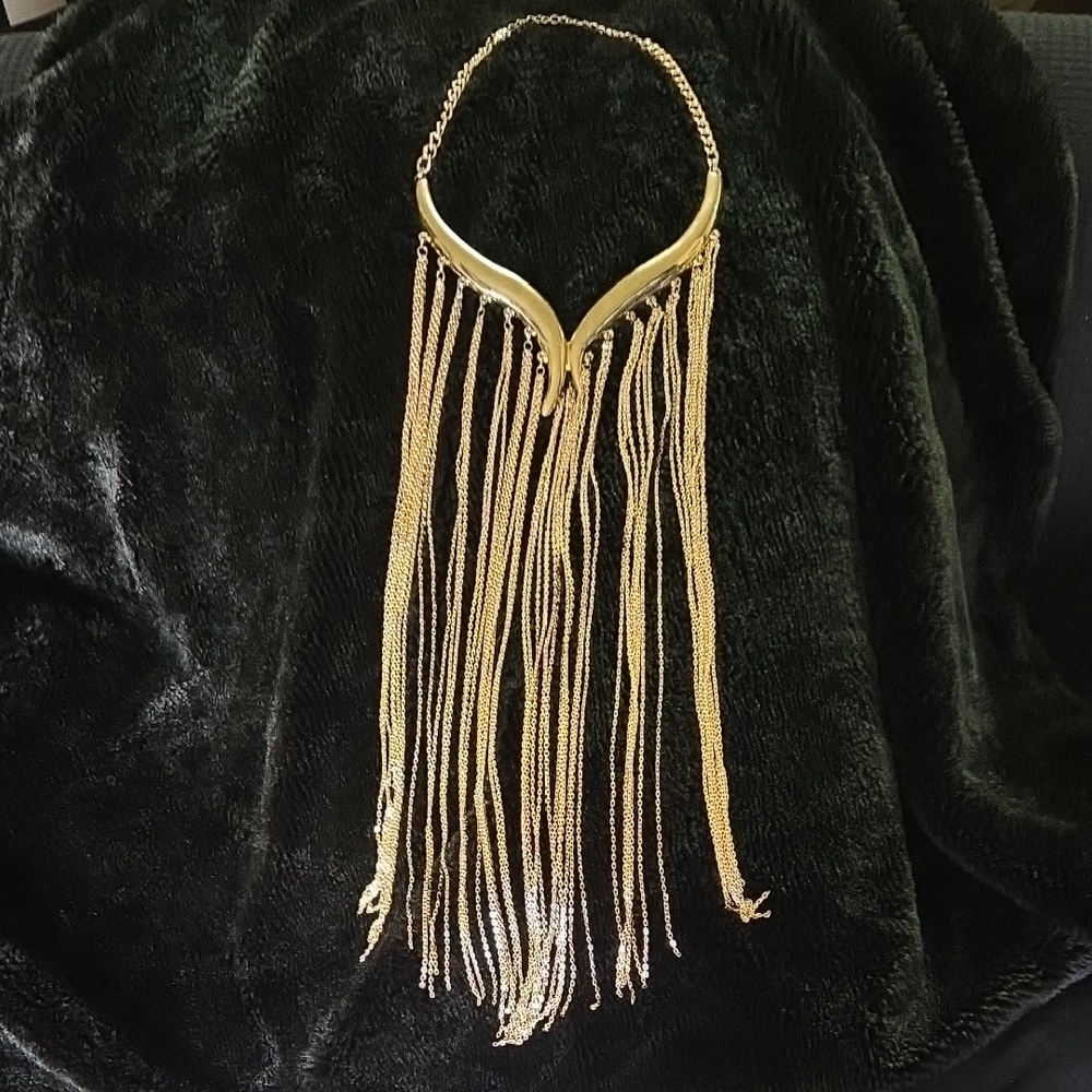 Long Dangly Gold Chains Statement Necklace